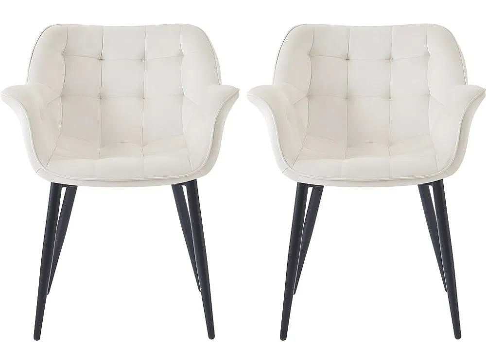 Set van 2 eetkamerstoelen van fluweel "Salomé" - Beige, modern design en optimaal comfort Habitat et jardin