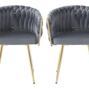 Set van 2 gevlochten fluwelen eetkamerstoelen "Séléna" - Grijs Habitat et jardin