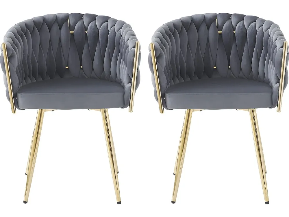 Set van 2 gevlochten fluwelen eetkamerstoelen "Séléna" - Grijs Habitat et jardin