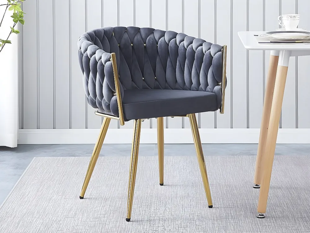 Set van 2 gevlochten fluwelen eetkamerstoelen "Séléna" - Grijs Habitat et jardin