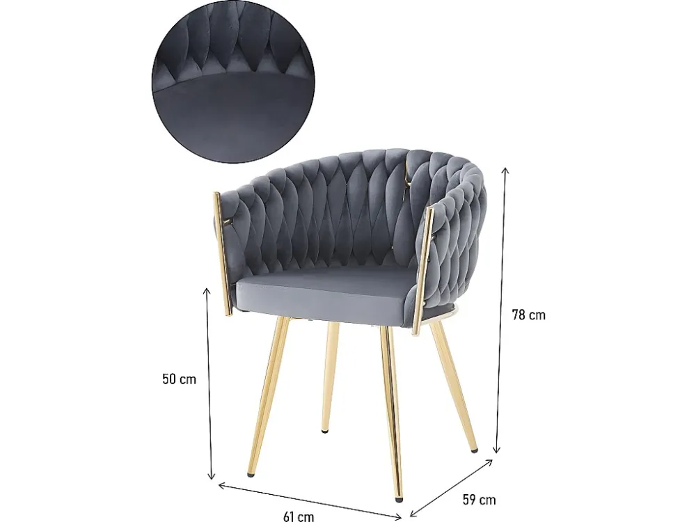 Set van 2 gevlochten fluwelen eetkamerstoelen "Séléna" - Grijs Habitat et jardin