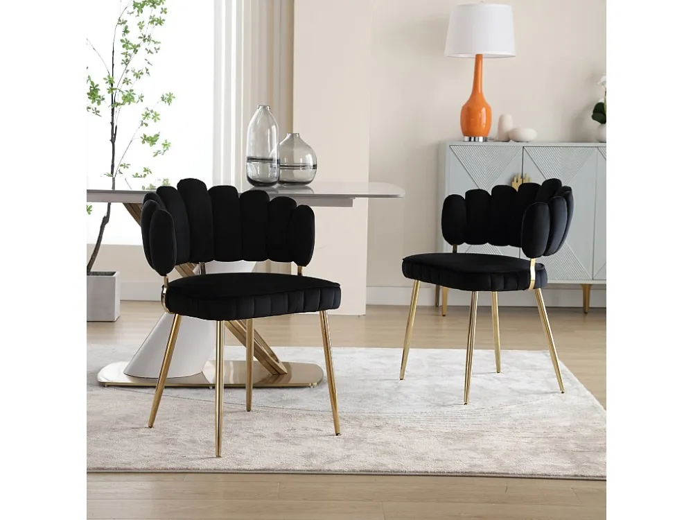 Lot de 2 chaises de salle à manger, chaise d'appoint velours , chaise simple de loisir avec pieds dorés, 58x56x78cm,...