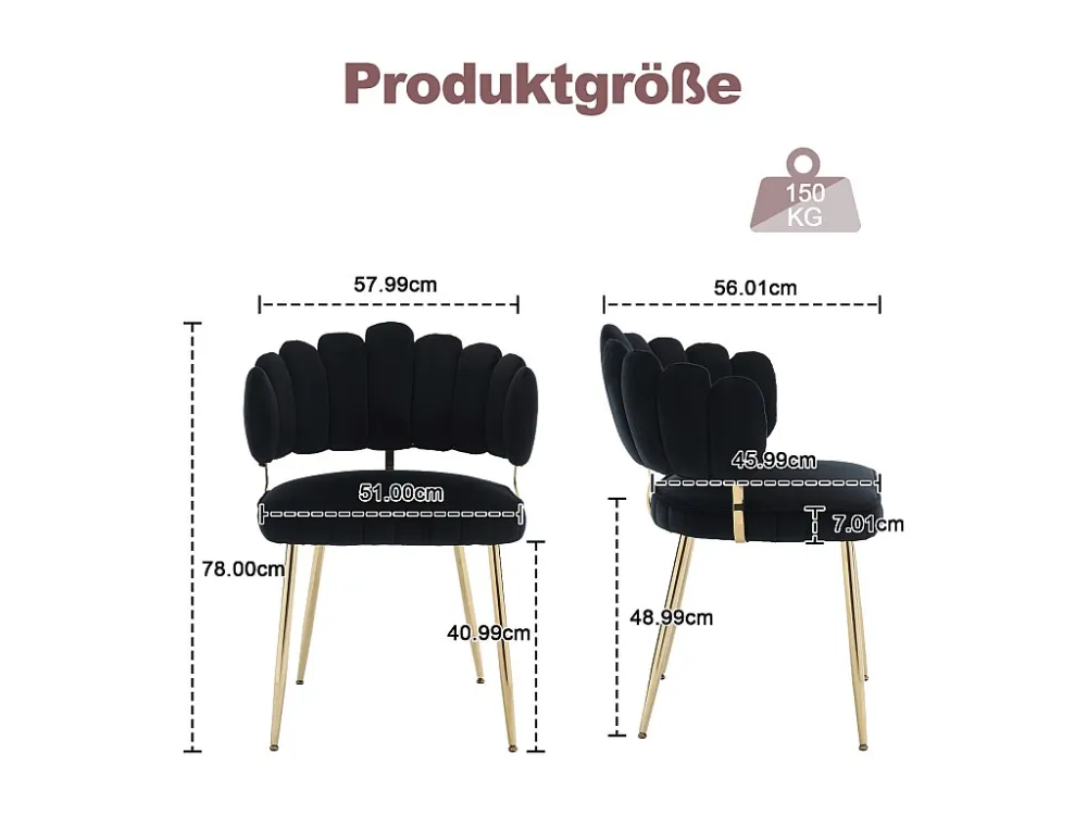 Lot de 2 chaises de salle à manger, chaise d'appoint velours , chaise simple de loisir avec pieds dorés, 58x56x78cm,...