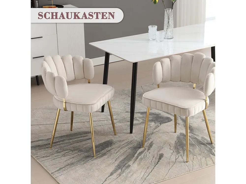 Lot de 2 chaises de salle à manger, chaise d'appoint velours , chaise simple de loisir avec pieds dorés, 58x56x78cm,...