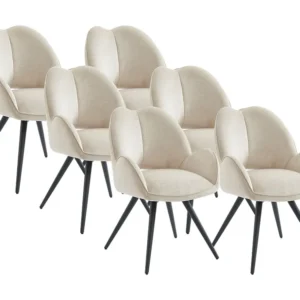 Set van 6 draaistoelen met armleuningen van stof en zwart metaal - Beige - GULSUN Maison Céphy
