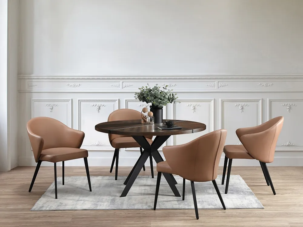 Set van 2 Stoel met armleuningen van leer en zwart staal - Camelkleurig - MIBELLY van Maison Céphy