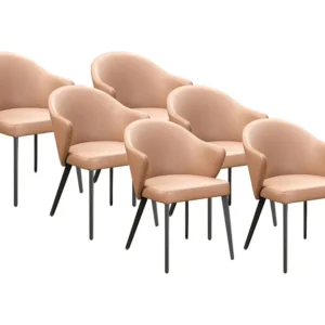 Set van 6 Stoel met armleuningen van leer en zwart staal - Camelkleurig - MIBELLY van Maison Céphy