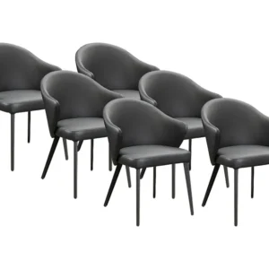 Set van 6 Stoel met armleuningen van leer en staal - Zwart - MIBELLY van Maison Céphy
