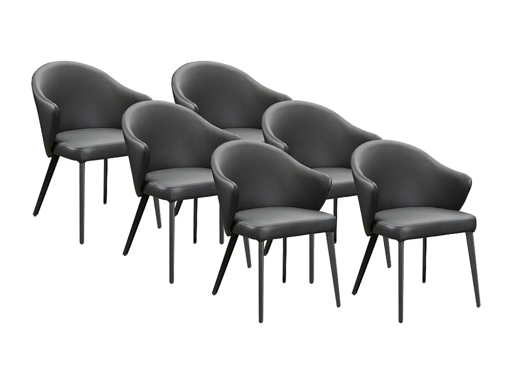 Set van 6 Stoel met armleuningen van leer en staal - Zwart - MIBELLY van Maison Céphy