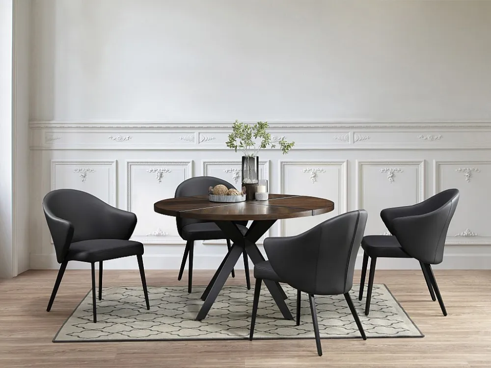 Set van 6 Stoel met armleuningen van leer en staal - Zwart - MIBELLY van Maison Céphy