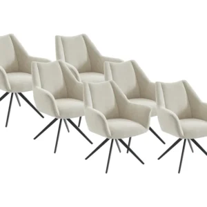Set van 6 stoelen met armleuningen van stof en zwart metaal - Beige - KARDESA van Maison Céphy