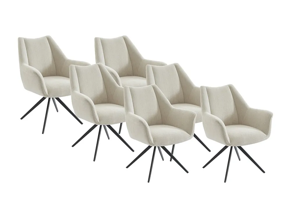 Set van 6 stoelen met armleuningen van stof en zwart metaal - Beige - KARDESA van Maison Céphy