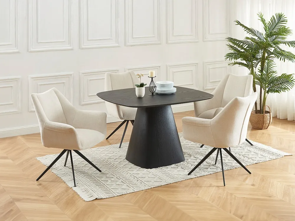 Set van 6 stoelen met armleuningen van stof en zwart metaal - Beige - KARDESA van Maison Céphy