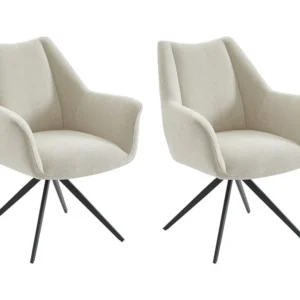 Set van 2 stoelen met armleuningen van stof en zwart metaal - Beige - KARDESA van Maison Céphy