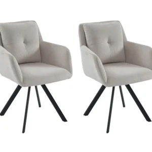 Set van 2 stoelen met armleuningen van stof en zwart metaal - Crèmewit - ZOLEVY Maison Céphy