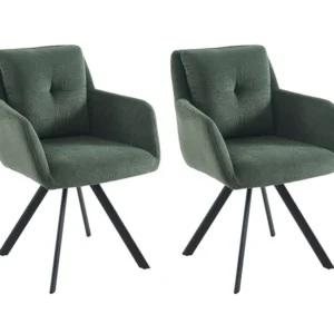 Set van 2 stoelen met armleuningen van stof en zwart metaal - Groen - ZOLEVY Maison Céphy