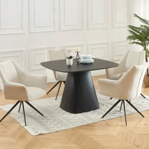Stoel met armleuningen van stof en zwart metaal - Beige - KARDESA van Maison Céphy