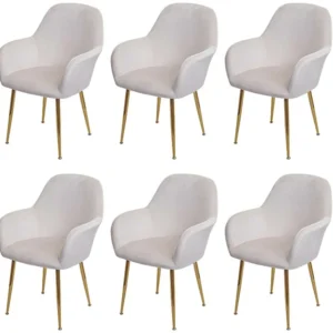 Eetkamerstoel MCW-F18 (set van 6), fluweel crème-wit, gouden poten