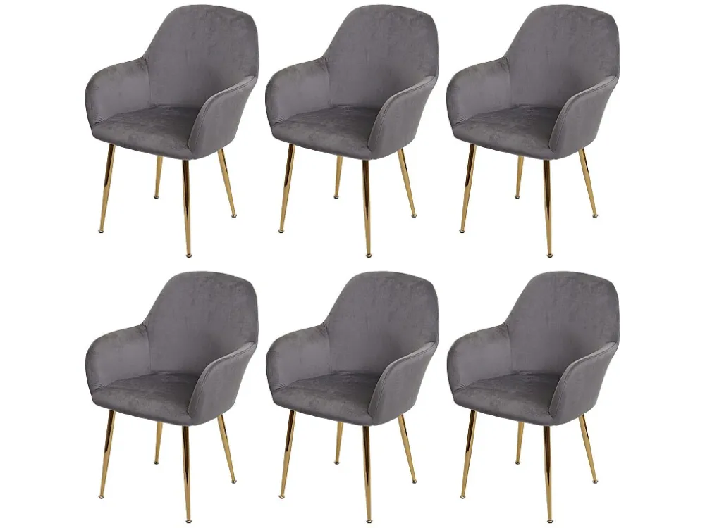 Eetkamerstoel MCW-F18 (set van 6), fluweel grijs, gouden poten