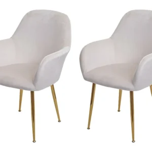 MCW-F18 eetkamerstoel (set van 2), fluweel crème-wit, gouden poten