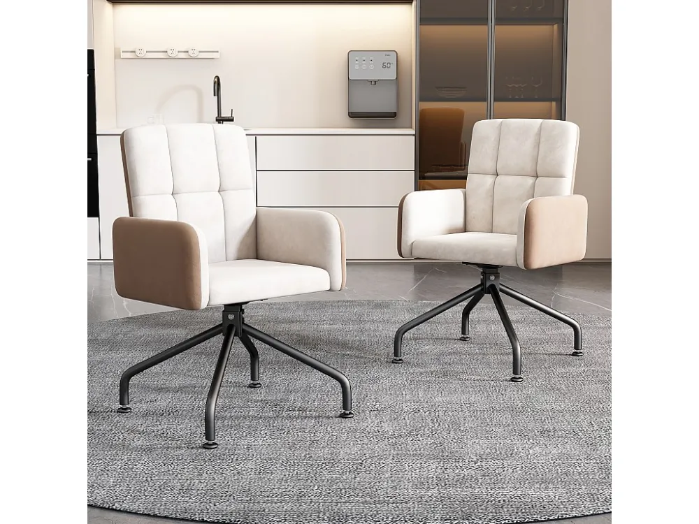 Draaistoelen - fluweel - met armleuning - voor eetkamer en keuken - beige Merax