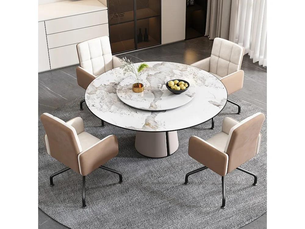 Draaistoelen - fluweel - met armleuning - voor eetkamer en keuken - beige Merax