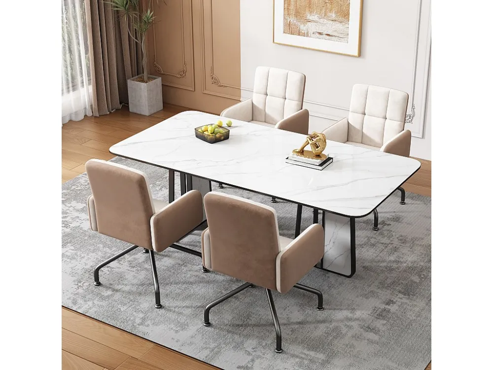 Set van 2 draaistoelen - fluweel - met armleuning - kleuren: beige en zwart Merax