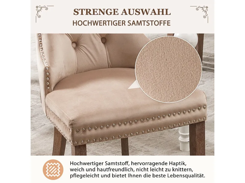 Set van 6 eetkamerstoelen - woonkamerstoelen met rugleuning - fluwelen zitting en massief houten poten - beige Merax