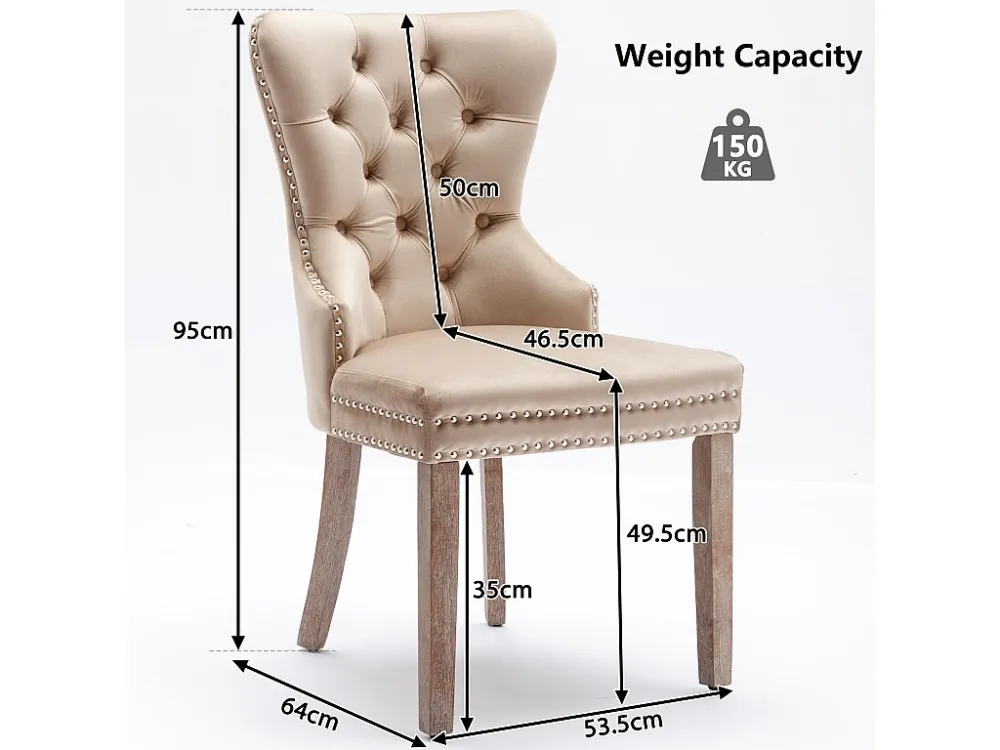 Set van 6 eetkamerstoelen - woonkamerstoelen met rugleuning - fluwelen zitting en massief houten poten - beige Merax