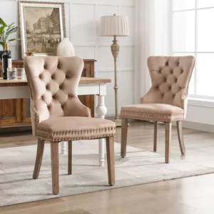 Set van 2 eetkamerstoelen - woonkamerstoelen met rugleuning - fluwelen zitting en massief houten poten - bruin Merax
