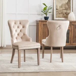 Set van 2 eetkamerstoelen - woonkamerstoelen met rugleuning - fluwelen zitting en massief houten poten - beige Merax