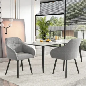Set van 2 fluwelen eetkamerstoelen - armleuningen + metalen poten - grijs Merax