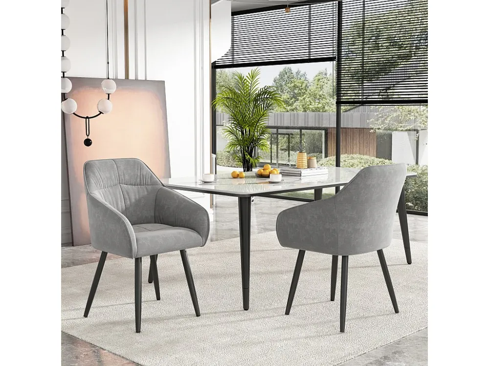 Set van 2 fluwelen eetkamerstoelen - armleuningen + metalen poten - grijs Merax