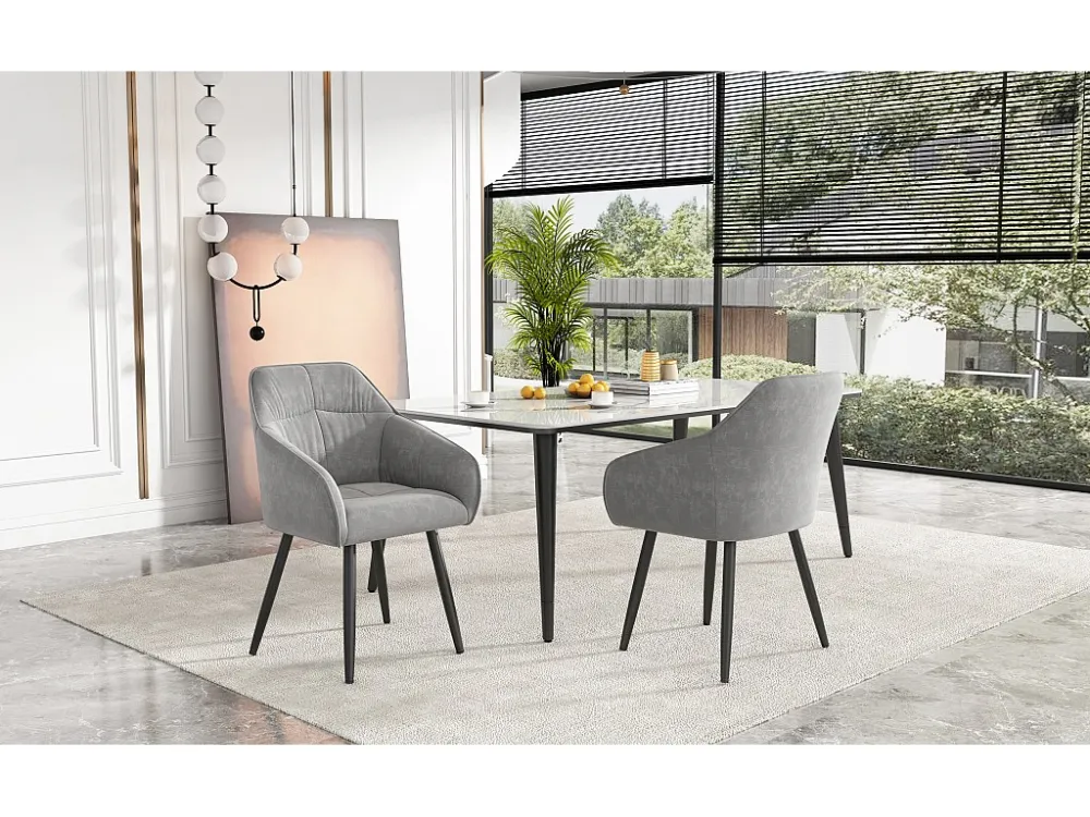 Set van 2 fluwelen eetkamerstoelen - armleuningen + metalen poten - grijs Merax