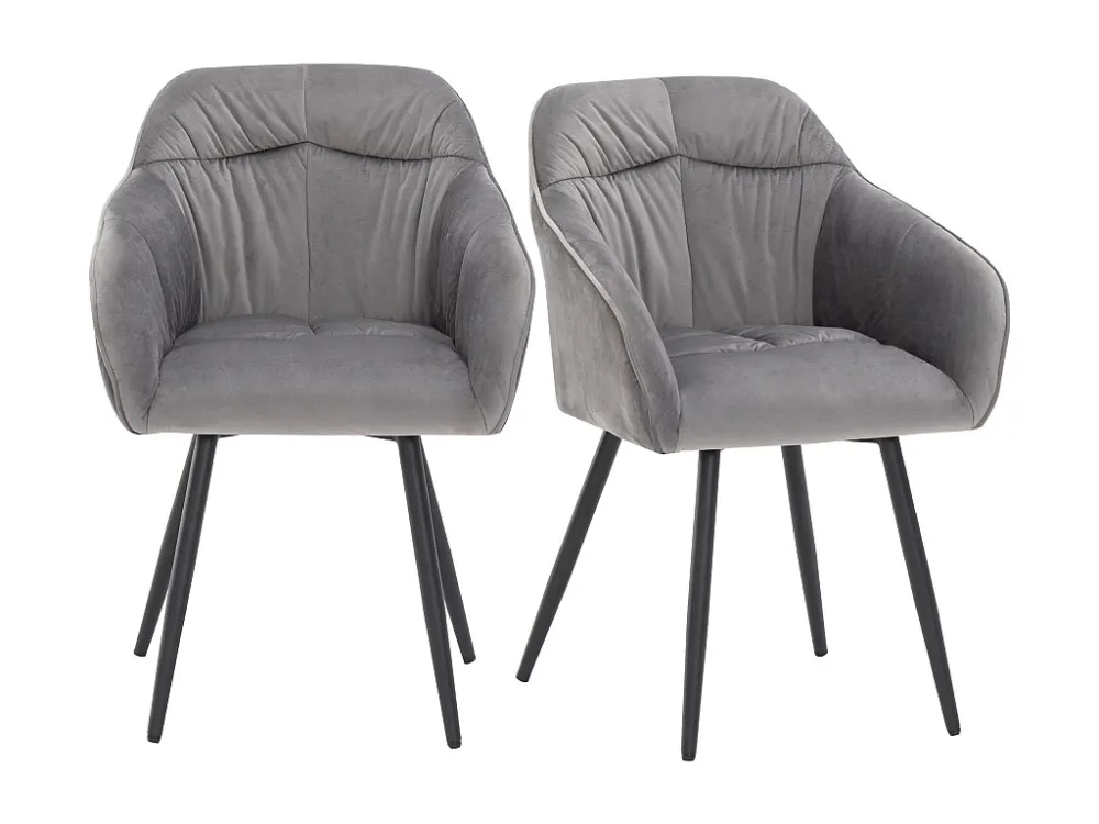 Set van 2 fluwelen eetkamerstoelen - armleuningen + metalen poten - grijs Merax