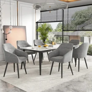 Set van 6 fluwelen eetkamerstoelen - armleuningen + metalen poten - grijs Merax