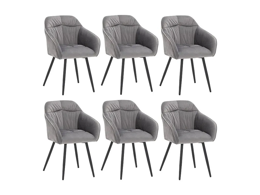 Set van 6 fluwelen eetkamerstoelen - armleuningen + metalen poten - grijs Merax