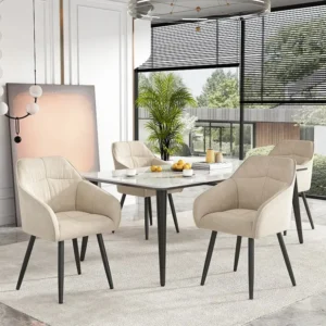 Set van 4 fluwelen eetkamerstoelen - armleuningen + metalen poten - beige Merax
