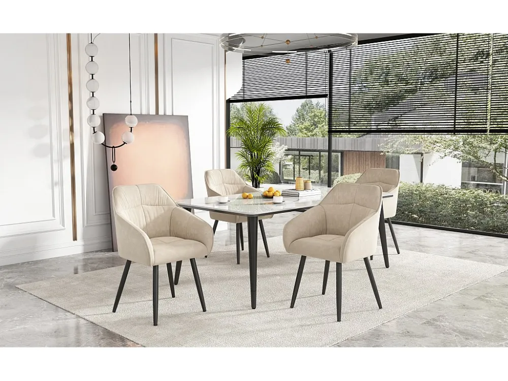 Set van 4 fluwelen eetkamerstoelen - armleuningen + metalen poten - beige Merax