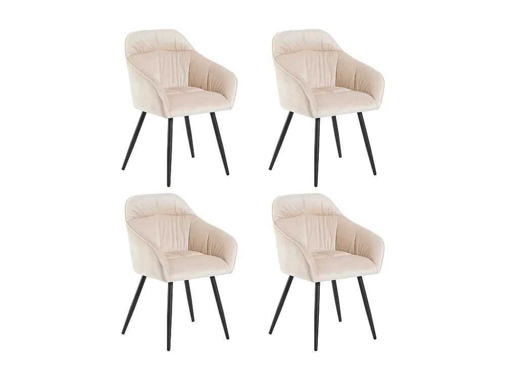 Set van 4 fluwelen eetkamerstoelen - armleuningen + metalen poten - beige Merax