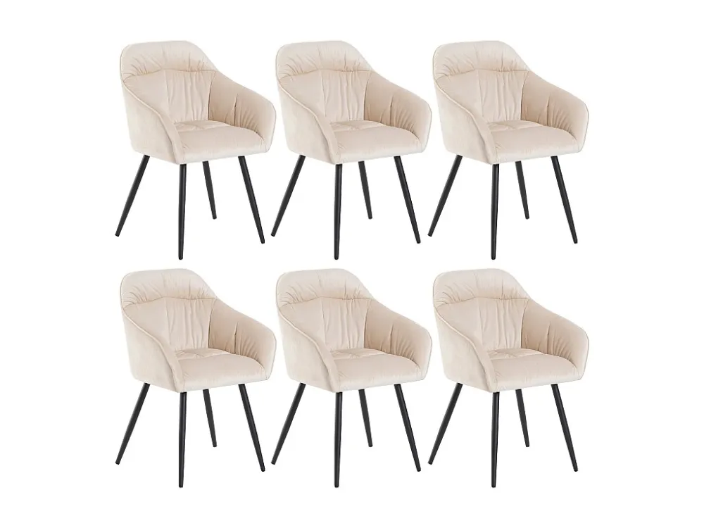 Set van 6 fluwelen eetkamerstoelen - armleuningen + metalen poten - beige Merax