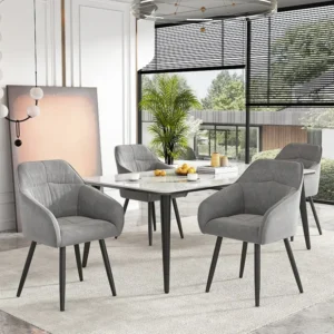 Set van 4 fluwelen eetkamerstoelen - armleuningen + metalen poten - grijs Merax
