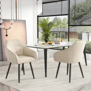 Set van 2 fluwelen eetkamerstoelen - armleuningen + metalen poten - beige Merax