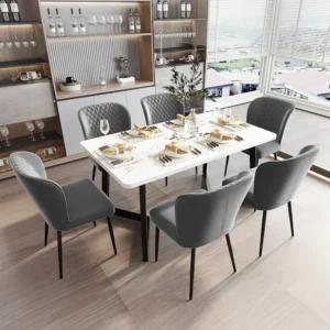 Set van 6 fluwelen eetkamerstoelen - metalen poten - grijs Merax