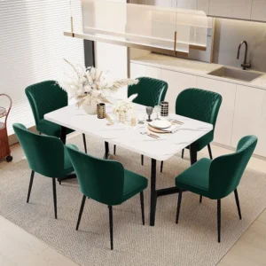 Set van 6 fluwelen eetkamerstoelen - metalen poten - groen Merax