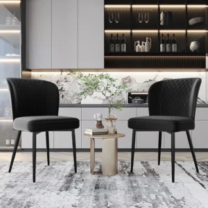 Set van 2 fluwelen eetkamerstoelen - metalen poten - zwart Merax