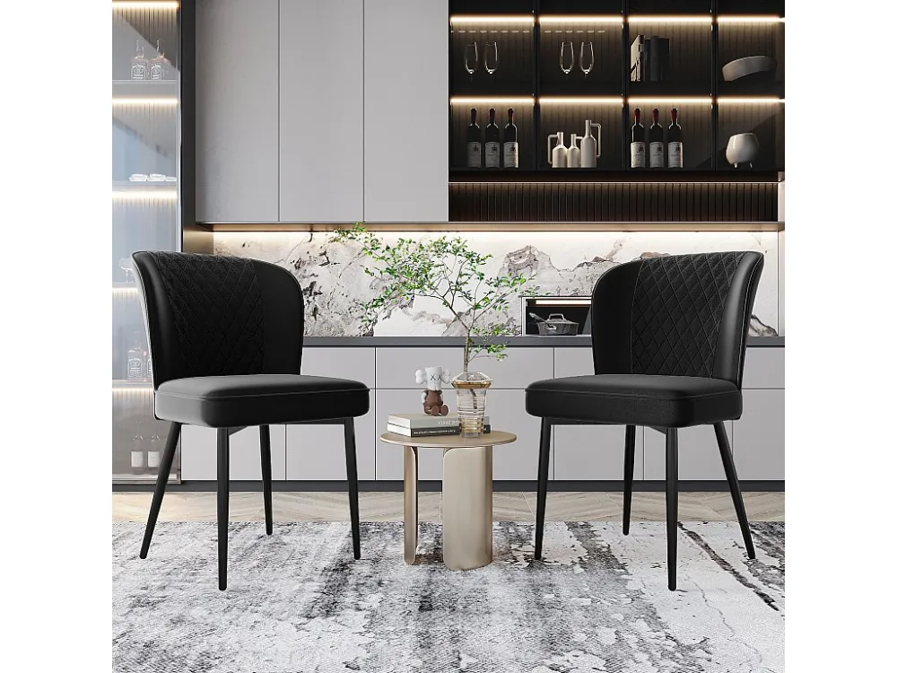 Set van 2 fluwelen eetkamerstoelen - metalen poten - zwart Merax