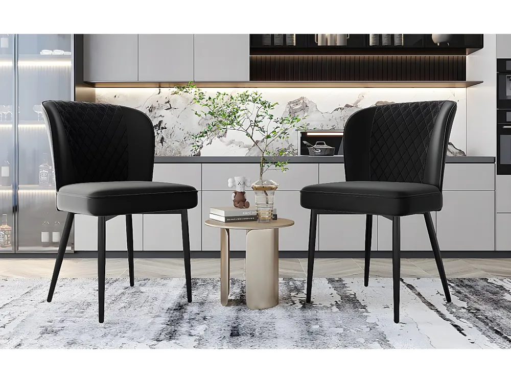 Set van 2 fluwelen eetkamerstoelen - metalen poten - zwart Merax