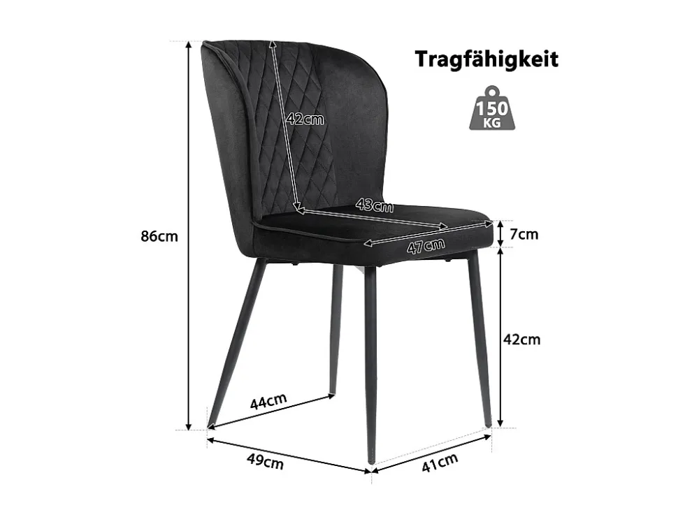 Set van 2 fluwelen eetkamerstoelen - metalen poten - zwart Merax