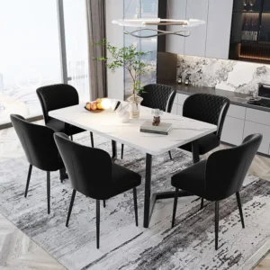 Set van 6 fluwelen eetkamerstoelen - metalen poten - zwart Merax